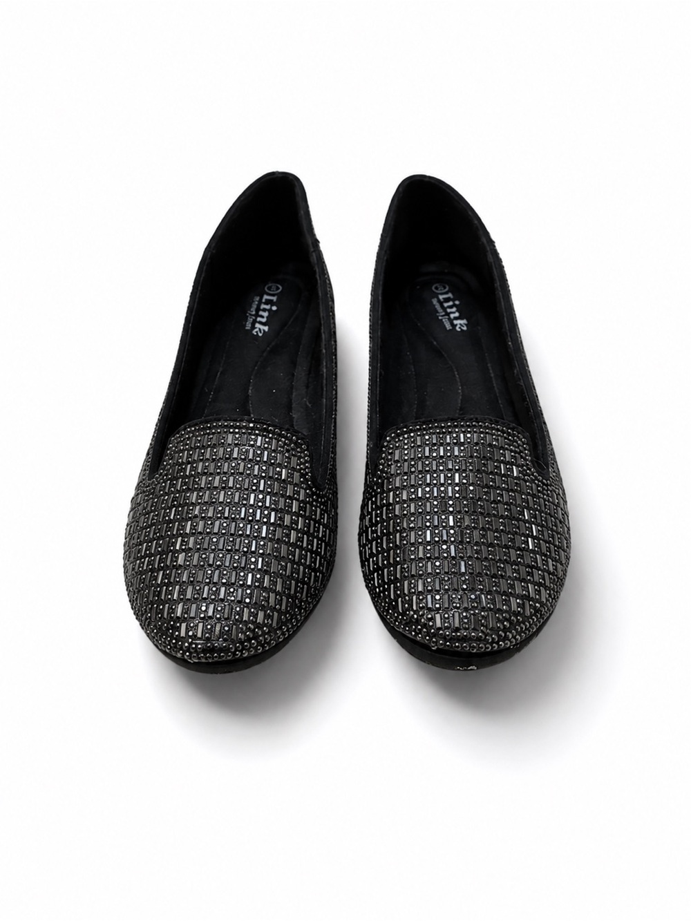 Link Black Crystal-Embellished Slip-On Flats